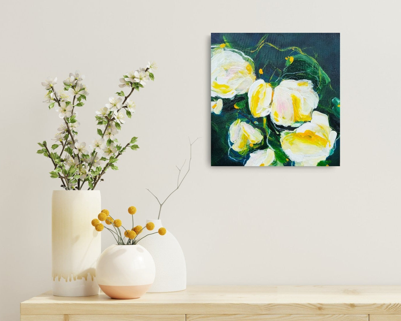 Small floral abstract, original painting by Mona Atelier