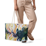 Image of a tote bag, oversize beach bag printed with original artwork of Mona Atelier