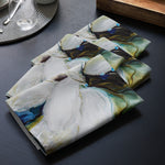 Product mockup A set of four napkins 20“ x 20“ printed with Mona Atelier original art. high-quality napkins